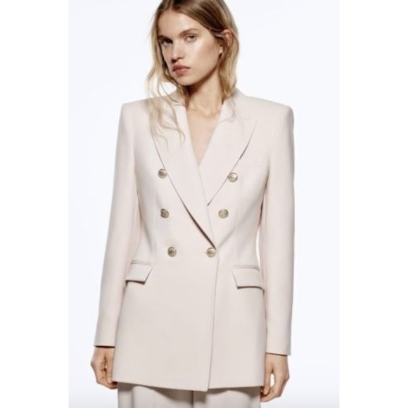 Zara Jackets & Blazers - ZARA WOMAN NEW DOUBLE BREASTED LONG BLAZER BEIGE-PINK 2414/786 S